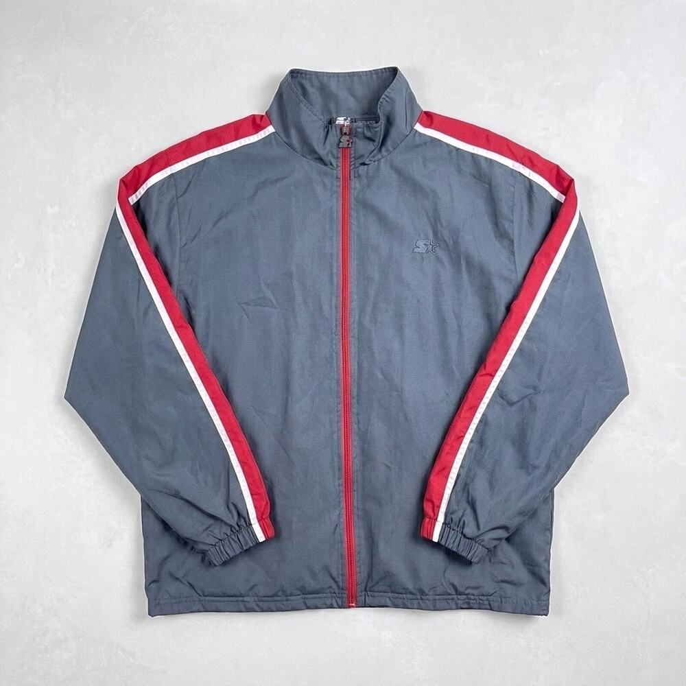 Starter Basic Track Jacket Black Red Full Zip Mock Neck Mesh Lined Mens XL